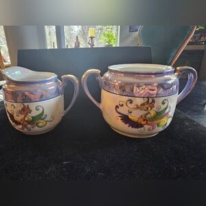 Vintage Lusterware Sugar Bowl And Creaer Set No Lid To Sugar Bowl